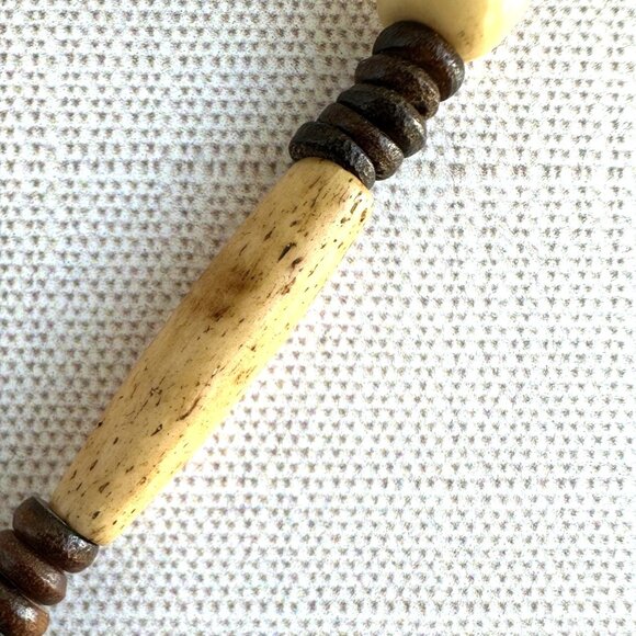 Vintage Bone and Horn Pendant Necklace, Tribal-Inspired Fang Design - Picture 5 of 14